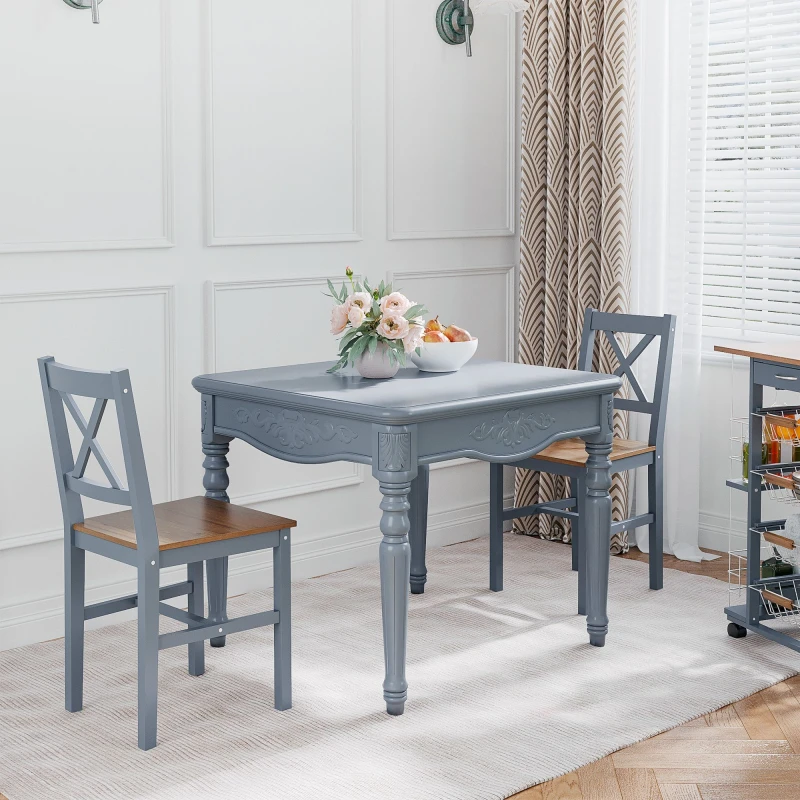 Image of HOMCOM Wood Dining Chairs Set of 2 with Cross Back for Living Room, Kitchen Grey