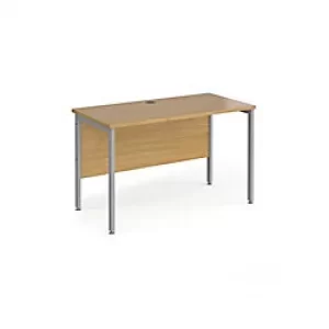 image of Rectangular Straight Desk Oak Wood H-Frame Legs Silver Maestro 25 1200 x 600 x 725mm