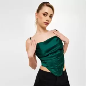 image of Missguided Cowl Neck Satin Corset Top - Green