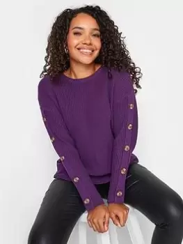 Image of M&Co Petite Petite Button Sleeve Jumper, Purple, Size 18, Women