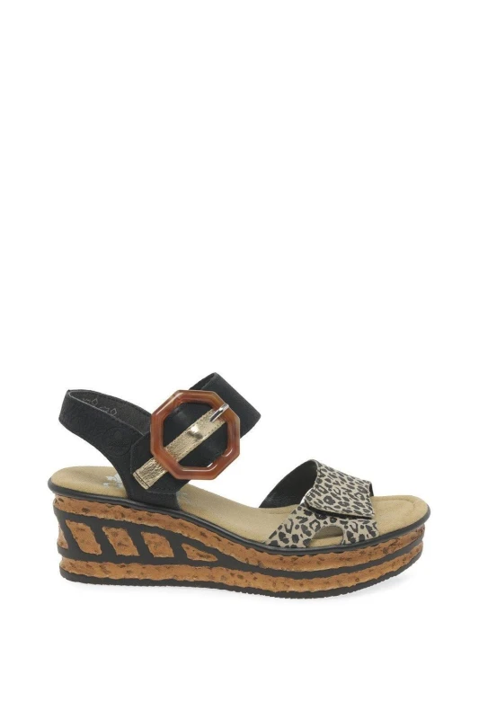 Image of Rieker 'Gift' Wedge Heel Sandals Black