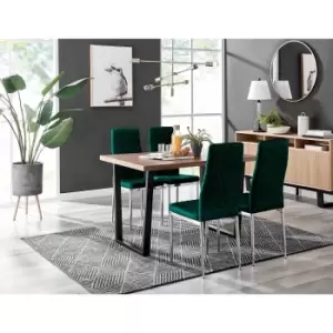 Image of Furniture Box Kylo Brown Wood Effect Dining Table and 4 Green Velvet Milan Chairs