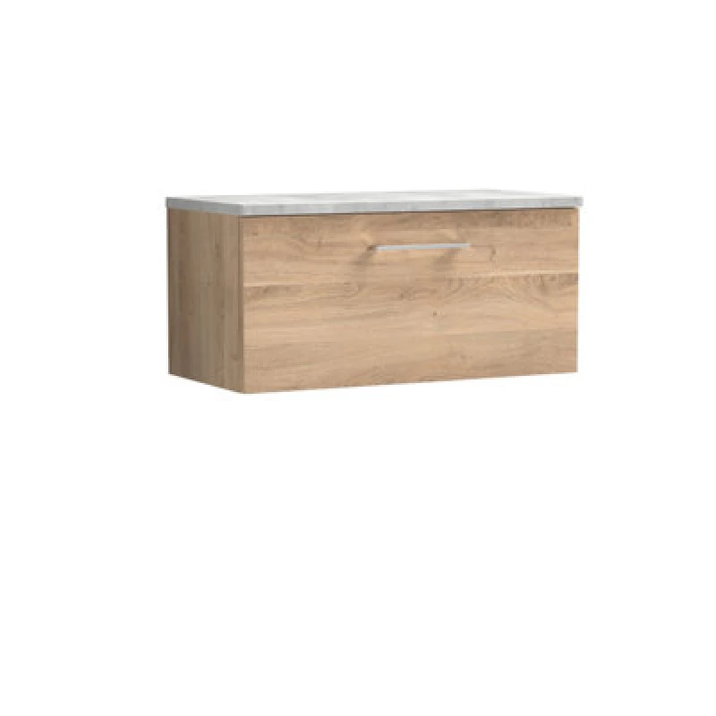 Image of Nuie Arno Wall Hung 1-Drawer Vanity & Bellato Grey Laminate Worktop, Stylish Counter Top Vanity Unit In Bleached Oak, 800mm