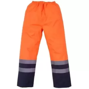 Image of Yoko Unisex Adult Hi-Vis Waterproof Over Trousers (L) (Orange/Navy) - Orange/Navy
