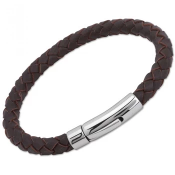 image of Unique & Co. Darkbrown Leather Bracelet with Stainless Steel Clasp