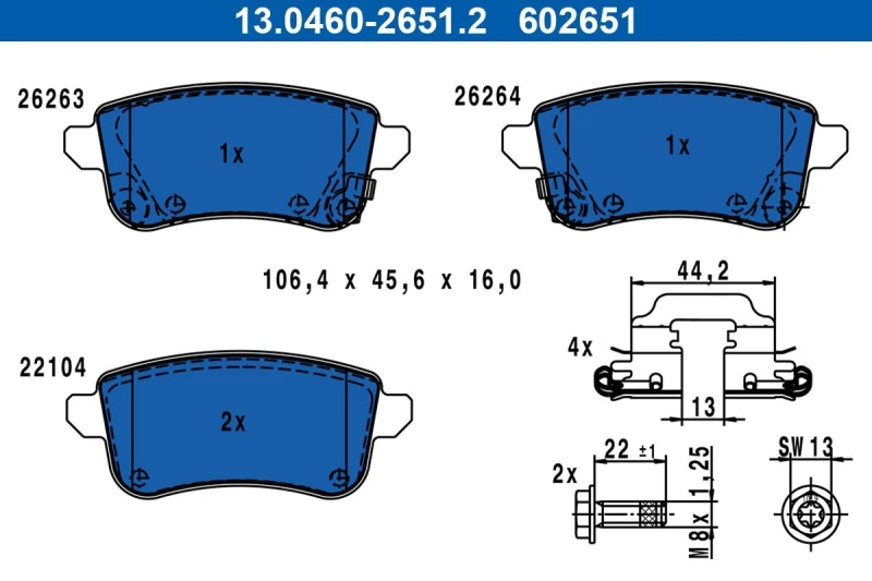 Image of Brake pad set ATE 13.0460-2651.2