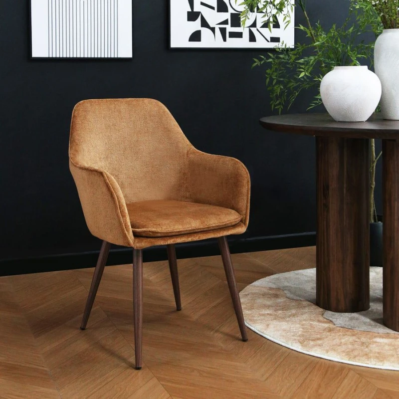 Image of Muse - Accent Chair In Woven Yarn Fabric Upholstery With Walnuteffect Leg Orange