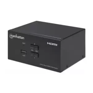 image of Manhattan HDMI KVM Switch 2-Port 4K@30Hz USB-A/3.5mm Audio/Mic Connections Cables included Audio Support Control 2x computers from one pc/mouse/screen