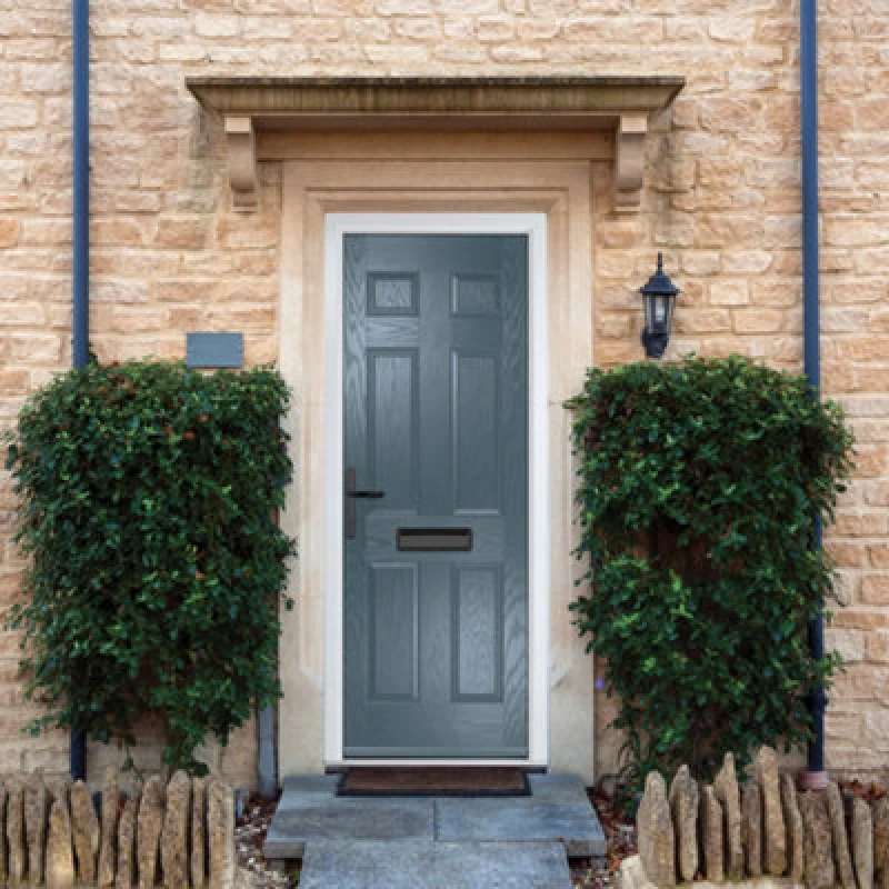 Image of Lacerta Composite Door Muirfield Solid 7015 Grey 890mm X 2090mm Open In Right Hand No Glass 10 Year Guarantee - Free Delivery & Smart Lock