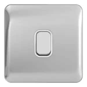 image of Schneider Electric Lisse Screwless Deco - Single Intermediate Light Switch, 10AX, GGBL1014WPC, Polished Chrome with White Insert