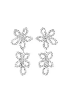 image of Lipsy Lipsy Silver Fine Crystal Floral Drop Earrings