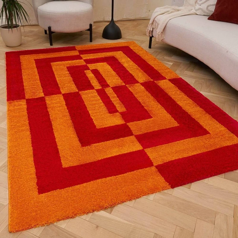Image of THE RUGS Joli Geometric Soft & Dense Pile Living Room & Bedroom Rug in Red Size: 80cm x 150cm Red Unisex 80cm x 150 cm