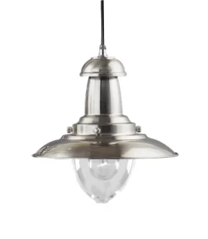 Image of Fisherman 1 Light Dome Ceiling Pendant Satin Silver, Clear Glass Medium, E27