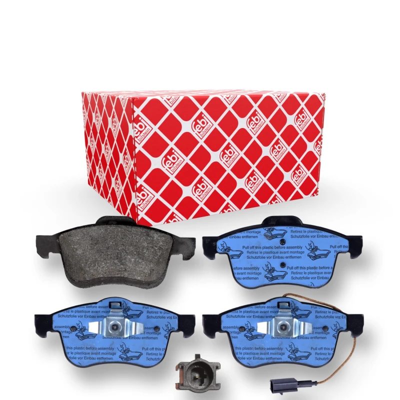 Image of FEBI BILSTEIN 116059 Brake pad set Front Axle, incl. wear warning contact, with piston clip Brake Pad Set,disc brake (402)