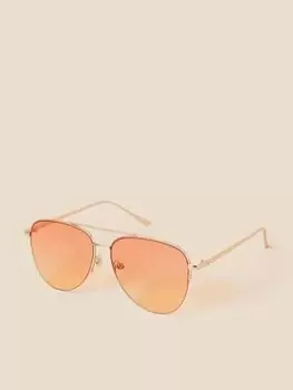 Image of Accessorize Half Frame Aviator Sunglasses, Yellow, Women