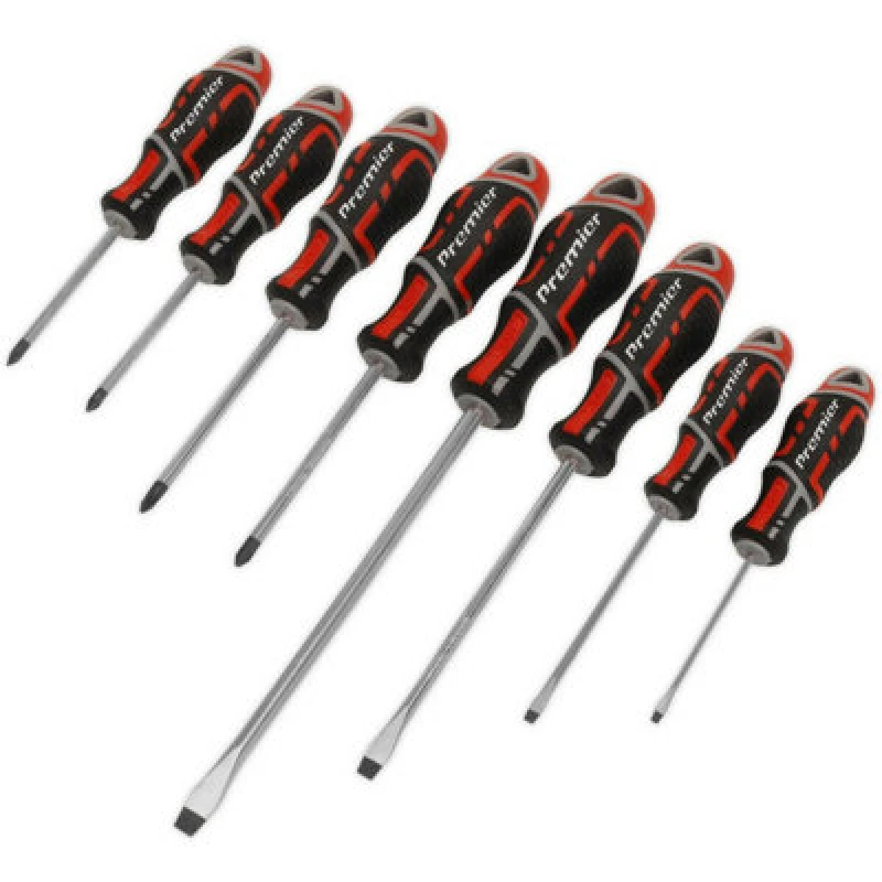 Image of Loops 8 PACK Premium Soft Grip Screwdriver Set - Slotted & Phillips Various Sizes RED Multi