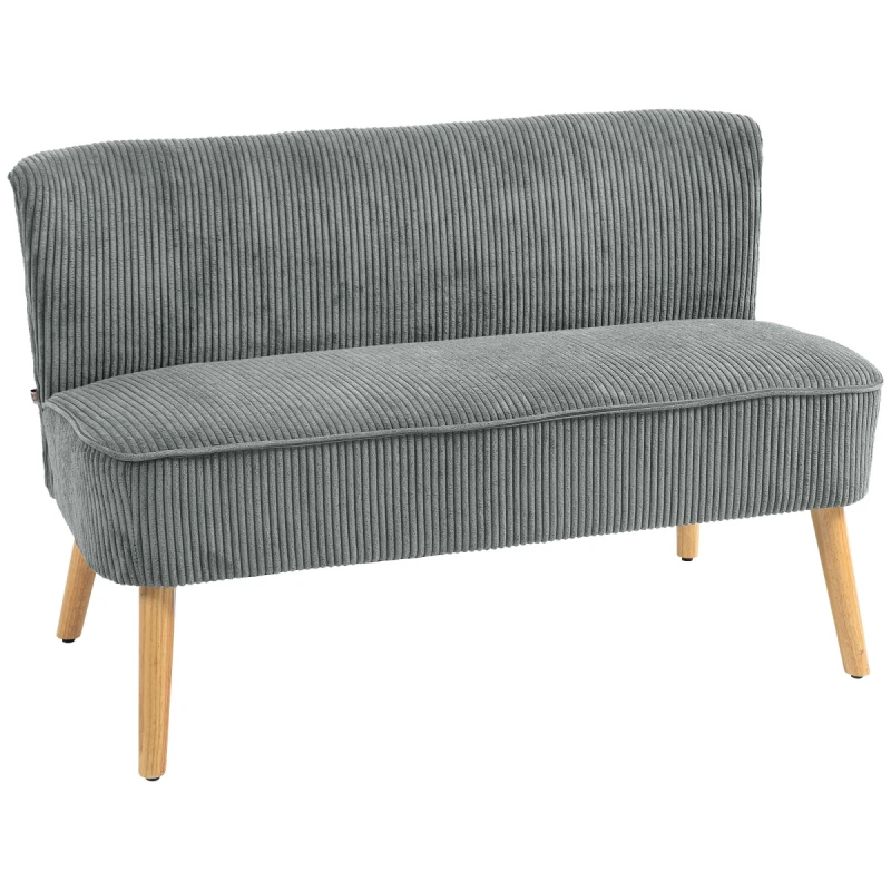 Image of HOMCOM HOMCOM Corduroy Double Sofa w/ Wood Frame Foam Padding High Back, Grey Size: 2 Seater Grey 2 Seater Unisex 5063603057579