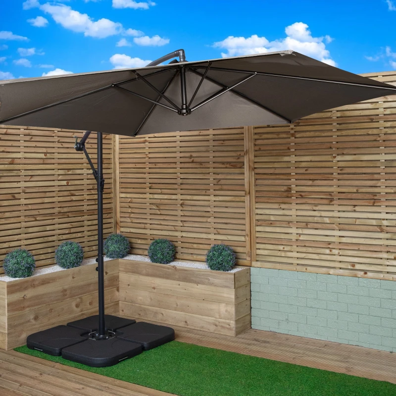 Image of 3m Cantilever Banana Garden Parasol in Grey with Crank Handle and Parasol Base Weights Included