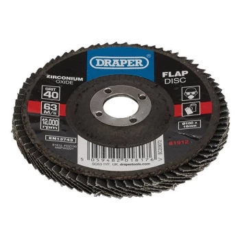 Image of 81912 Zirconium Oxide Flap Disc, 100 x 16mm, 40 Grit - Draper