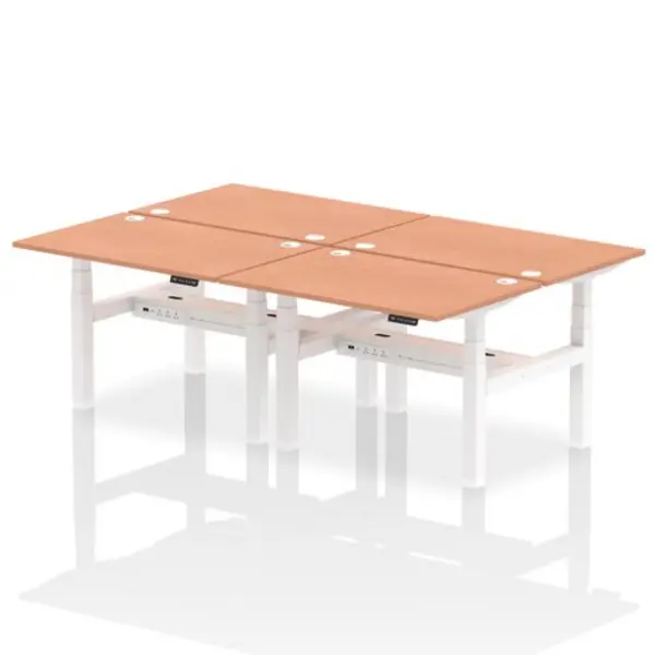 Image of Air Air Back-to-Back 1200 x 800mm Height Adjustable 4 Person Bench Desk Beech Top with Cable Ports White Frame HASCP4P12800BCHW