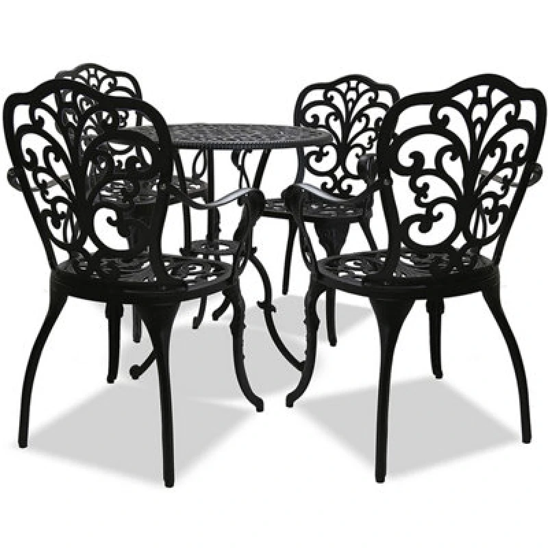 Image of Centurion Supports Bangui Black Luxurious Garden And Patio Table And 4 Large Chairs With Armrests Cast Aluminium Bistro Set