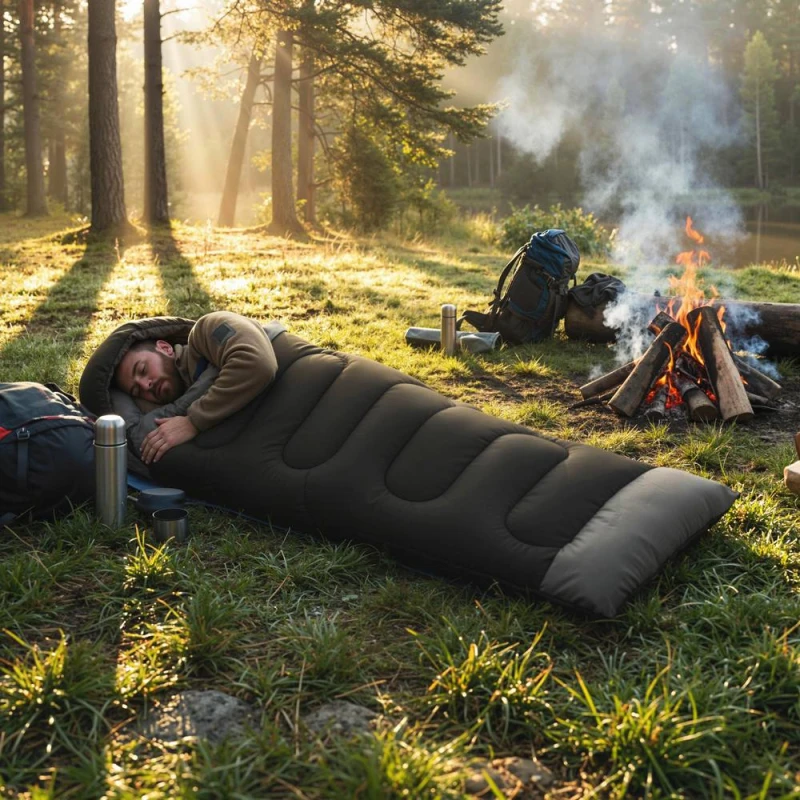 Image of OUTSUNNY Sleeping Bag for Adults, Lightweight & Compact Sleeping Bag in Black Size: Single Black Unisex Single