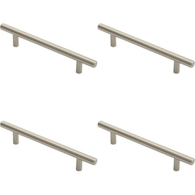 Image of Loops 4x Round T Bar Cabinet Pull Handle 188 x 12mm 128mm Fixing Centres Satin Nickel Metallics unisex