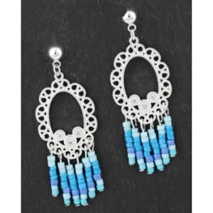 Image of Boho Chic Silver Plated Oval Beaded Earrings
