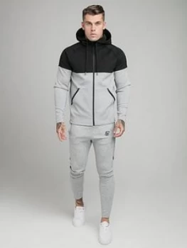 Image of Siksilk Motion Tape Zip Through Hoodie Tracksuit, Grey/Black, Size XS, Men