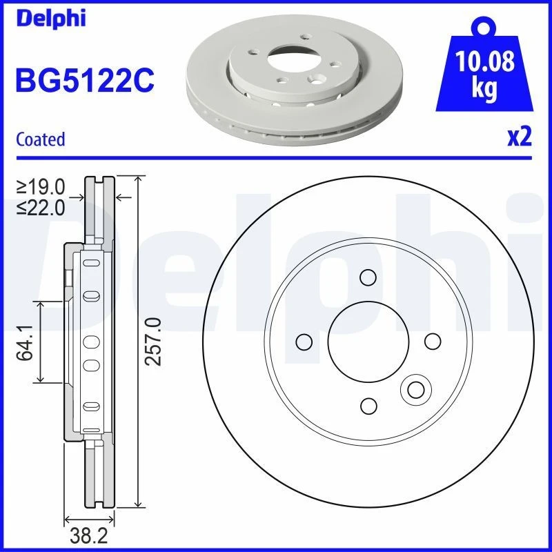 Image of DELPHI Brake disc DELPHI BG5122C