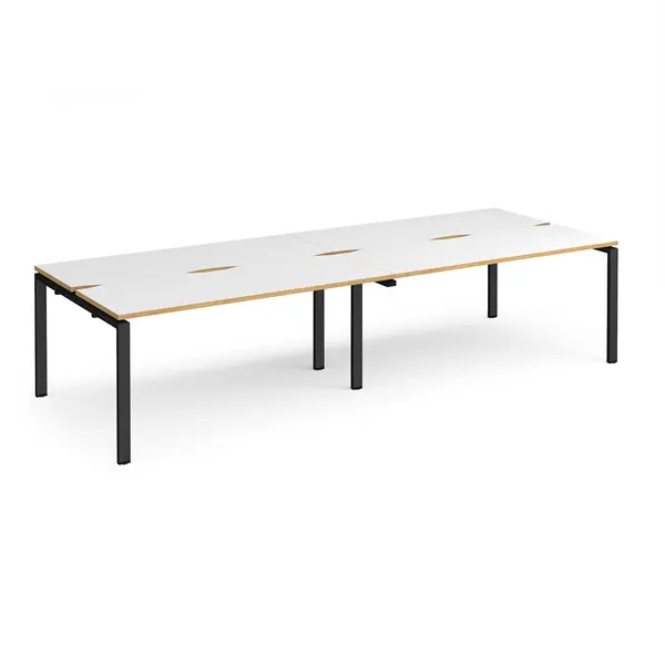 image of Adapt 4 Person Cluster Bench Black Frame Desk - 2800mmx1200mm - White Oak