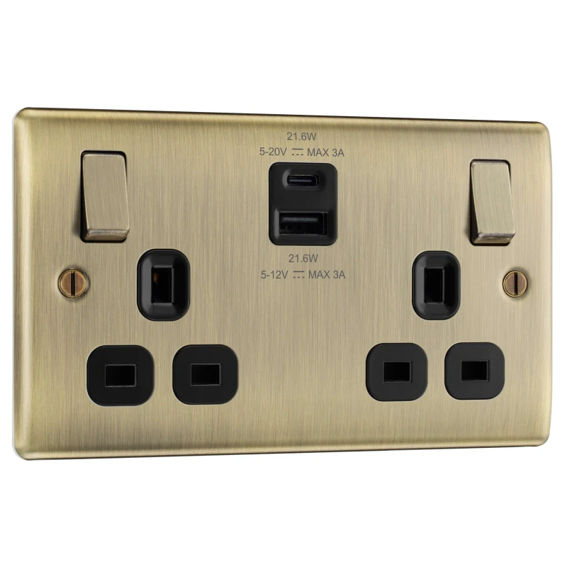Image of BG BG Nexus Metal Double Light Switch Brushed Steel Cables N/A Brown 41514510000