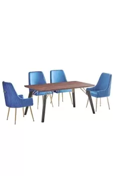 image of 'Soho Cosmo' LUX Dining Set of 4 a Table & 4 Velvet Upholstered Chairs