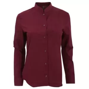 image of Kariban Womens/Ladies Long Sleeve Mandarin Collar Shirt (L) (Wine)