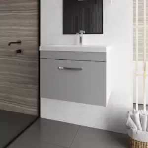 Image of Nuie - Athena Wall Hung 1-Drawer Vanity Unit with Basin-1 600mm Wide - Gloss Grey Mist