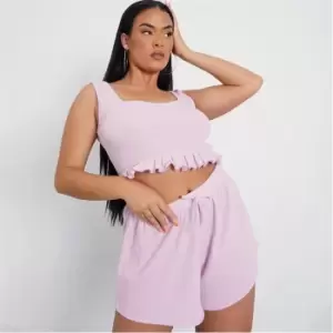 Image of I Saw It First Plus Size Waffle Ruffle Hem Crop Top - Purple