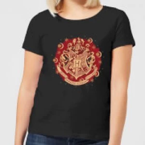 Image of Harry Potter Hogwarts Christmas Crest Womens T-Shirt - Black