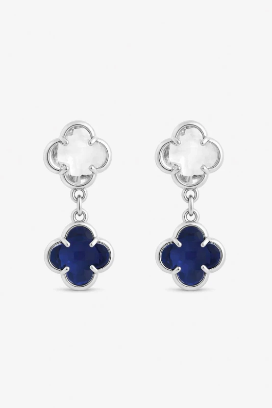 Image of Jon Richard Womens Gold Plated Sapphire & Crystal Clover Drop Earrings Gold Female One Size