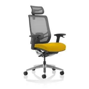 Image of Ergo Click Bespoke Fabric Seat Senna Yellow Black Mesh Back with