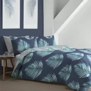 Fusion Leaves Print Easy Care Reversible Duvet Cover Set, Navy, Single