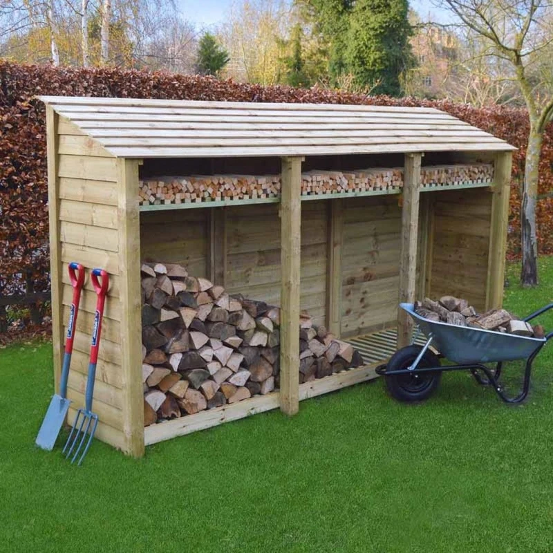 Image of Rutland County Garden Furniture Ltd Empingham 6ft Log Store with Kindling Shelf L80 x W340 x H181cm, Green Green Unisex