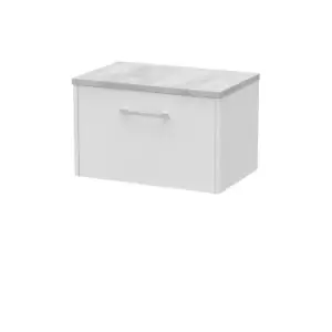 image of Hudson Reed Juno 600mm Wall Hung Single Drawer Vanity & Bellato Grey Laminate Top - White Ash