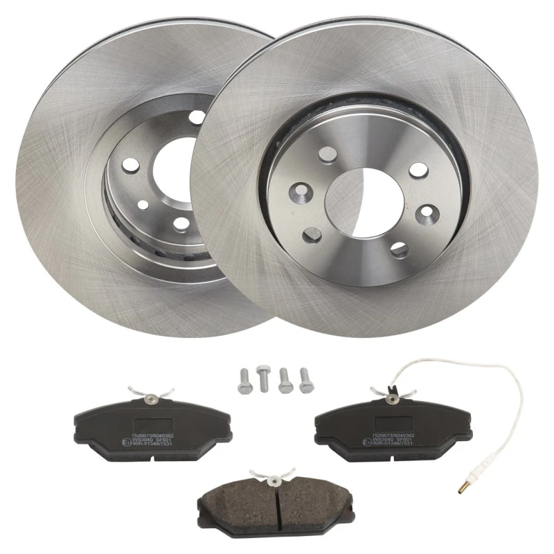 Image of RIDEX 3405B2096 Brake disc and pads set Front Axle, Brake Disc Type: internally vented, incl. wear warning contact Brake Set,disc brakes (3405)