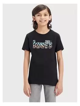 Image of Levis Boys Ombre Checkered Poster T-Shirt - Black, Size 6 Years