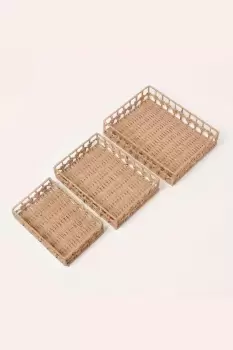 Image of Set of 3 Natural Woven Rectangle Storage Trays