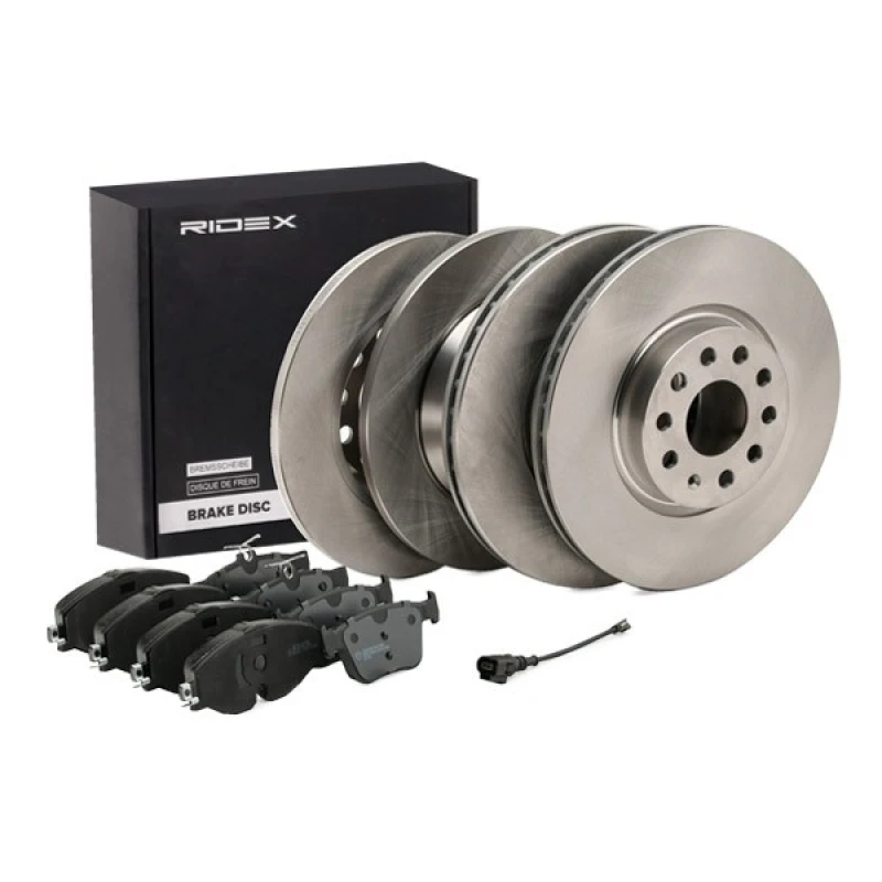 Image of RIDEX 3405B0507 Brake disc and pads set Rear Axle, Brake Disc Type: Solid, not prepared for wear warning indicator Brake Set,disc brakes (3405)