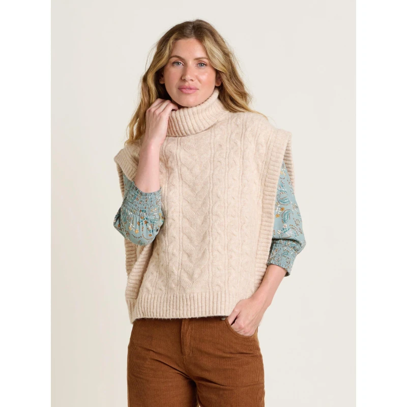 Image of Brakeburn Cable Knitted Vest Beige