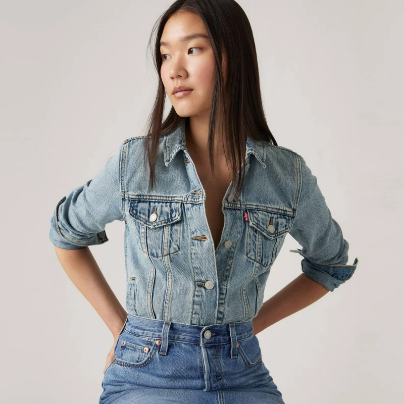 Image of Levis Ex Boyfriend Trucker Jacket - Blue Blue 16