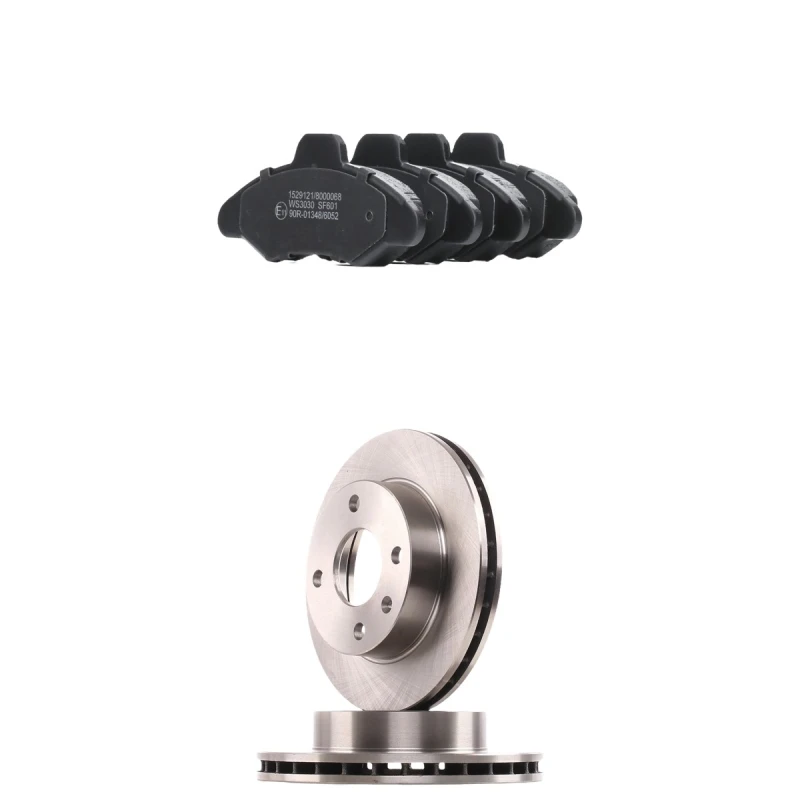 Image of RIDEX 3405B3196 Brake disc and pads set Front Axle, Brake Disc Type: internally vented, not prepared for wear warning indicator Brake Set,disc brakes