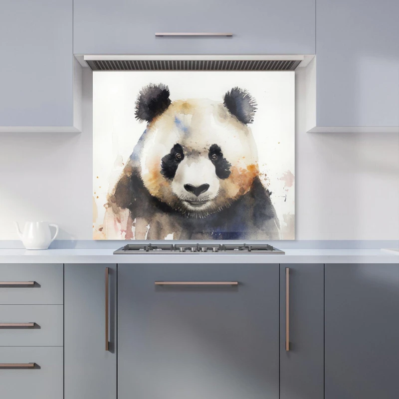 Image of Warren Reed - Designer Panda Watercolour Kitchen Splashback in Brown Size: 600mm x 750mm Brown Unisex 600mm x 750mm